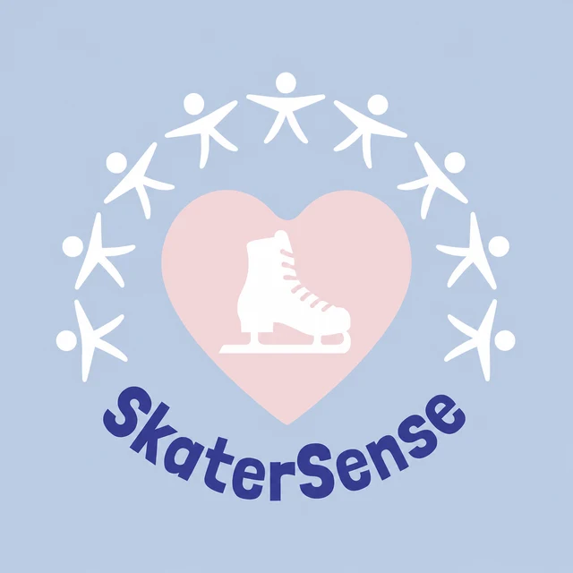 SkaterSense logo: an ice skate inside a pink heart, with a circle of skaters holding hands around it